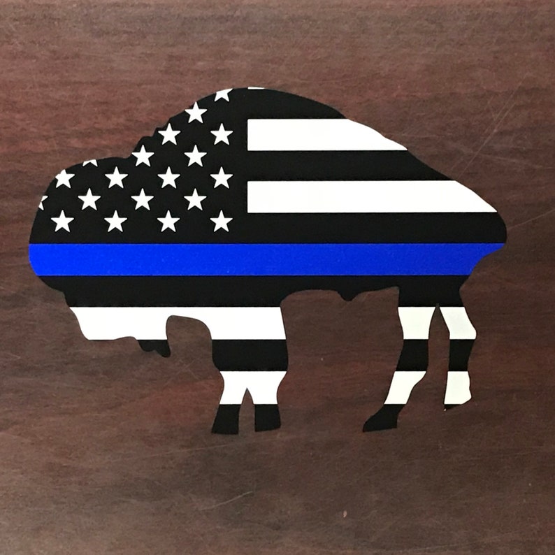 Buffalo NY Thin Blue Line Standing Bison Vinyl Decal Police Reflective Available USA American Flag image 1