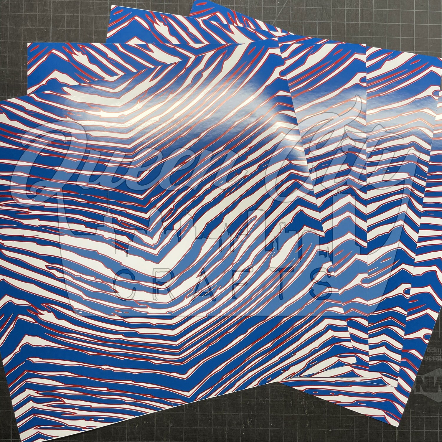 Patterned Vinyl, Red, Blue and White Zebra Print Craft Vinyl Sheet