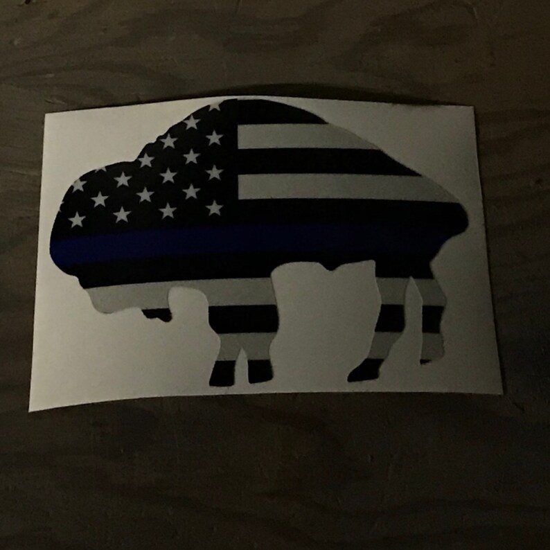 Buffalo NY Thin Blue Line Standing Bison Vinyl Decal Police Reflective Available USA American Flag image 4