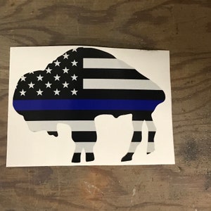 Buffalo NY Thin Blue Line Standing Bison Vinyl Decal Police Reflective Available USA American Flag image 3