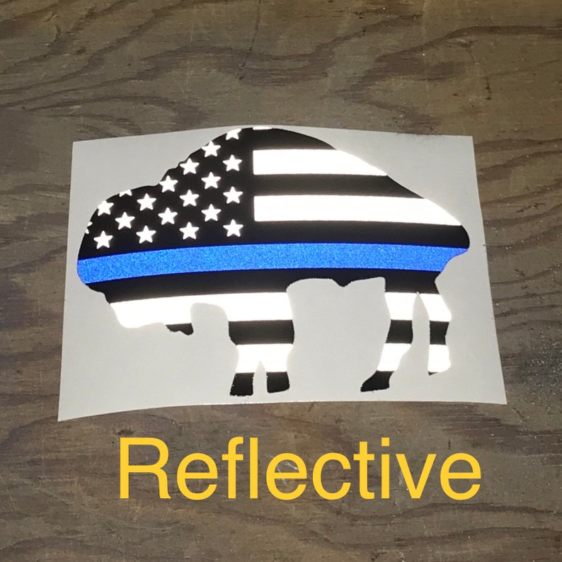 Buffalo NY Thin Blue Line Standing Bison Vinyl Decal Police Reflective Available USA American Flag image 5