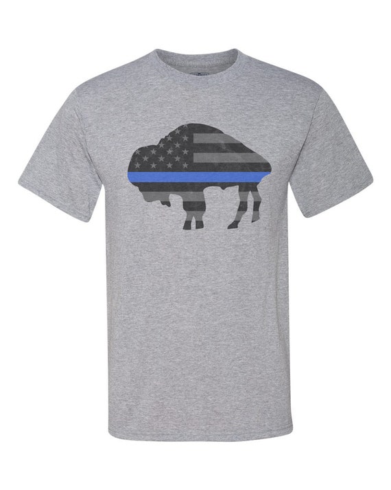 Standing Buffalo Thin Blue Line American Flag T shirt Hoodie
