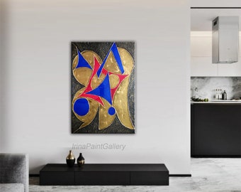 Original Large Luxury Geometric canvas painting Rich Texture Modern Luxury Gold Abstract Mother’s Day sale gift fine art Free shipping