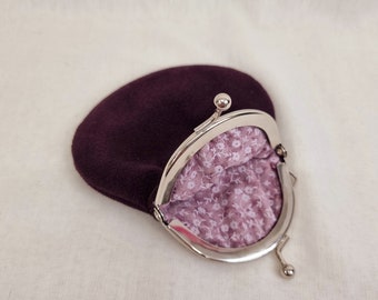 Coin Purse/Change Purse/Frame Purse/Clasp Purse/Wallet/Plum Velvet Coin Purse/Kiss Clasp Coin Purse/Kiss Lock Coin Purse/Rosary Bead Pouch