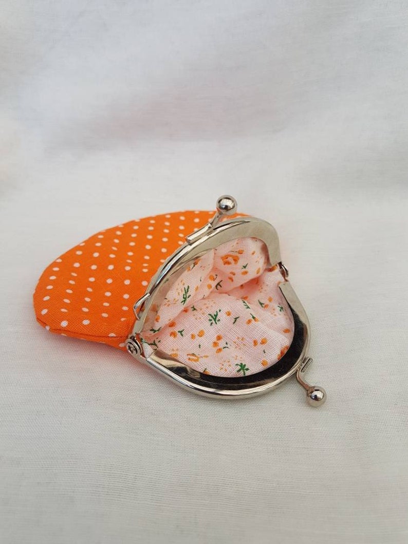 Orange Polka Dot Kiss Clasp PurseCoin PurseChange PurseSmall Purse