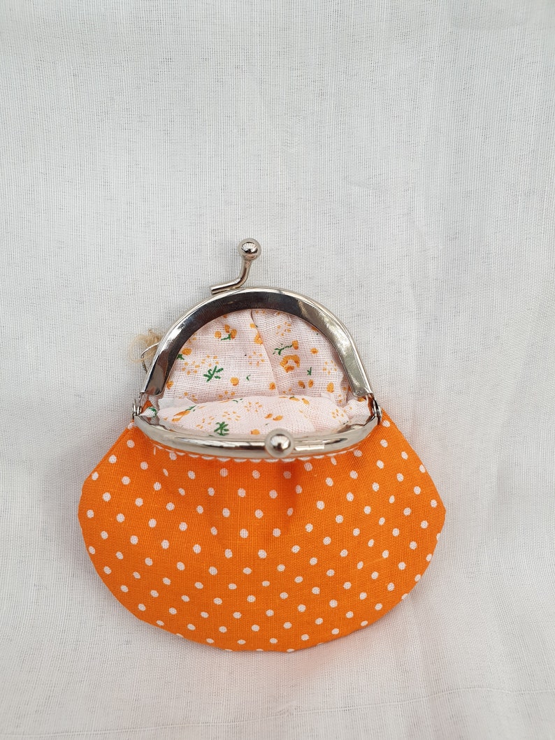 Orange Polka Dot Kiss Clasp PurseCoin PurseChange PurseSmall Purse