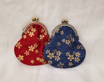 Coin Purse/Change Purse/Frame Purse/Wallet/Red/Navy and Gold Kiss Clasp Coin Purse/Earphones Pouch/Kiss Lock Purse/Rosary Bead Pouch