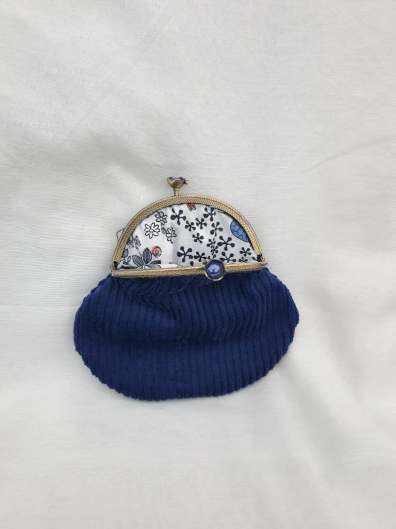 Blue Corduroy Flower Kiss Clasp PurseCoin PurseChange PurseSmall Occasions BagSmall Clutch BagProm BagLarge PurseCorduroy Purse