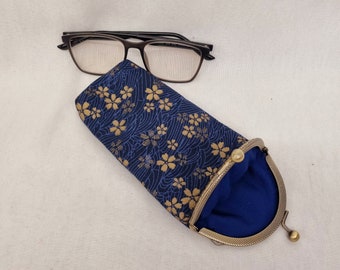Blue and Gold Kiss Clasp Glasses Case/Reading Glasses/Eyewear Case/Sunglasses Case/Pencil Case/Kiss Lock Glasses Case/Glasses Case