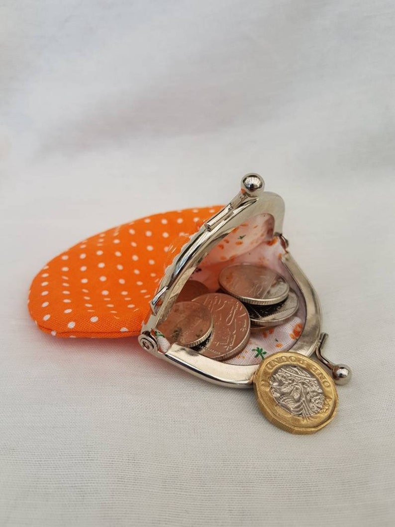 Orange Polka Dot Kiss Clasp PurseCoin PurseChange PurseSmall Purse