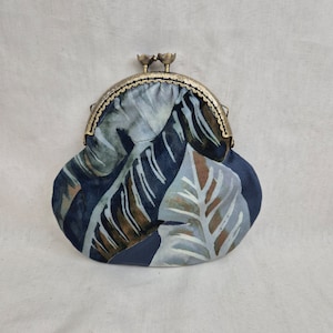 Velvet Coin Purse/Kiss Clasp Coin Purse/Change Purse/Blue Frame Purse/Large Purse/Card Purse/Velvet frame Purse/Tropical leaf Coin Purse