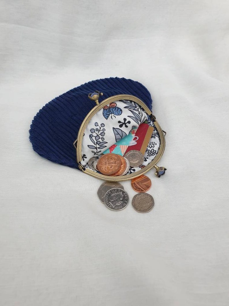 Blue Corduroy Flower Kiss Clasp PurseCoin PurseChange PurseSmall Occasions BagSmall Clutch BagProm BagLarge PurseCorduroy Purse