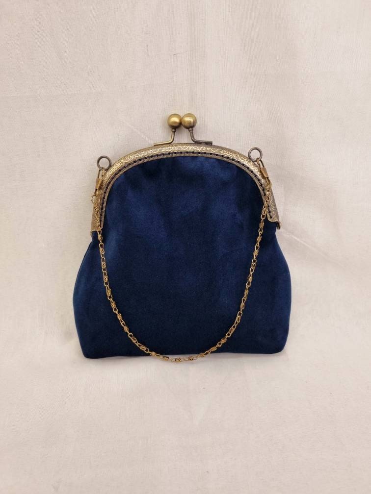 Navy Blue Velvet Kiss Clasp Bag kiss Lock Purse Etsy India
