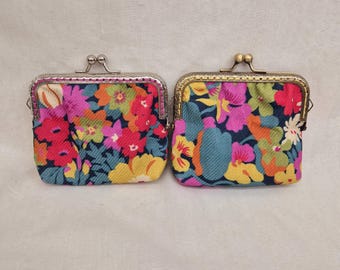 Handsewn Liberty Fabric Kiss Lock Coin Purse: Floral Bronze Clasp