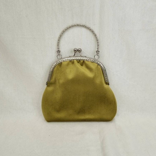 Olive Green Velvet Kiss Clasp Bag/Olive Green Kiss Lock Clutch Bag/Wedding/Bridesmaids/Prom/Special occasions/Olive Green Top Handle Clutch