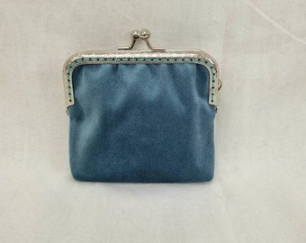 Teal Velvet Coin Purse/Blue Purse/Kiss Lock Coin Purse/Wallet/Teal Kiss Lock Coin Purse/Teal Velvet Purse/Velvet Coin Purse/Frame Purse