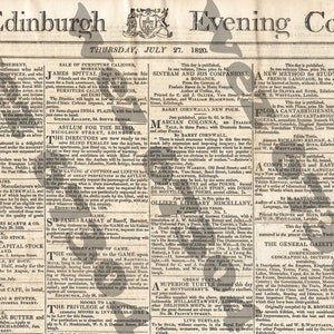 Vintage 1820 Edinburgh Evening Courant giornale pagine Ephemera per riviste spazzatura - Download digitali stampabili
