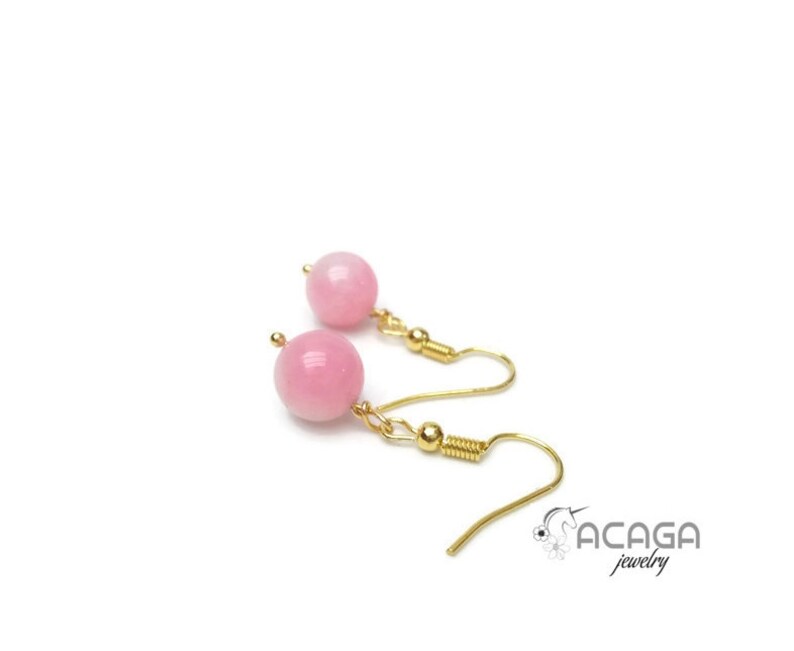 Jade Earrings 30th birthday gift for her Gold Plated Pink Jade Earrings 30th anniversary Natural Crystal Jewelry March birthstone