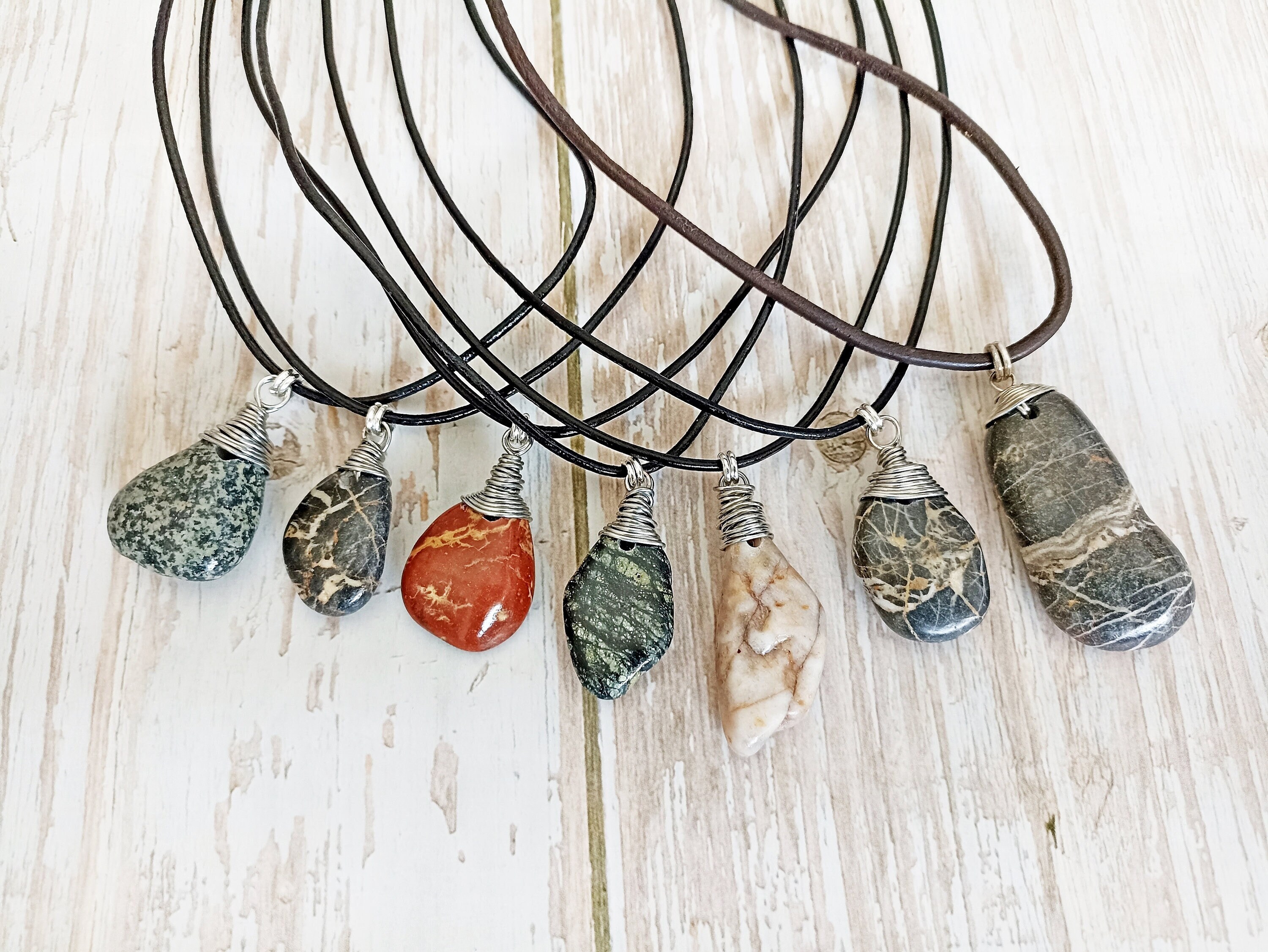 Mens Stone Necklace Surfer Jewelry Beach Stone Necklace Sea