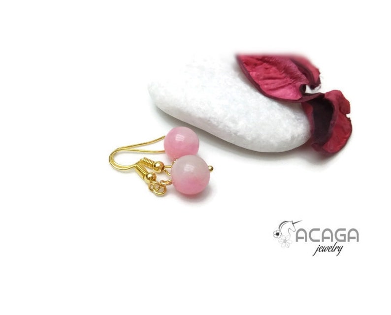 Jade Earrings 30th birthday gift for her Gold Plated Pink Jade Earrings 30th anniversary Natural Crystal Jewelry March birthstone