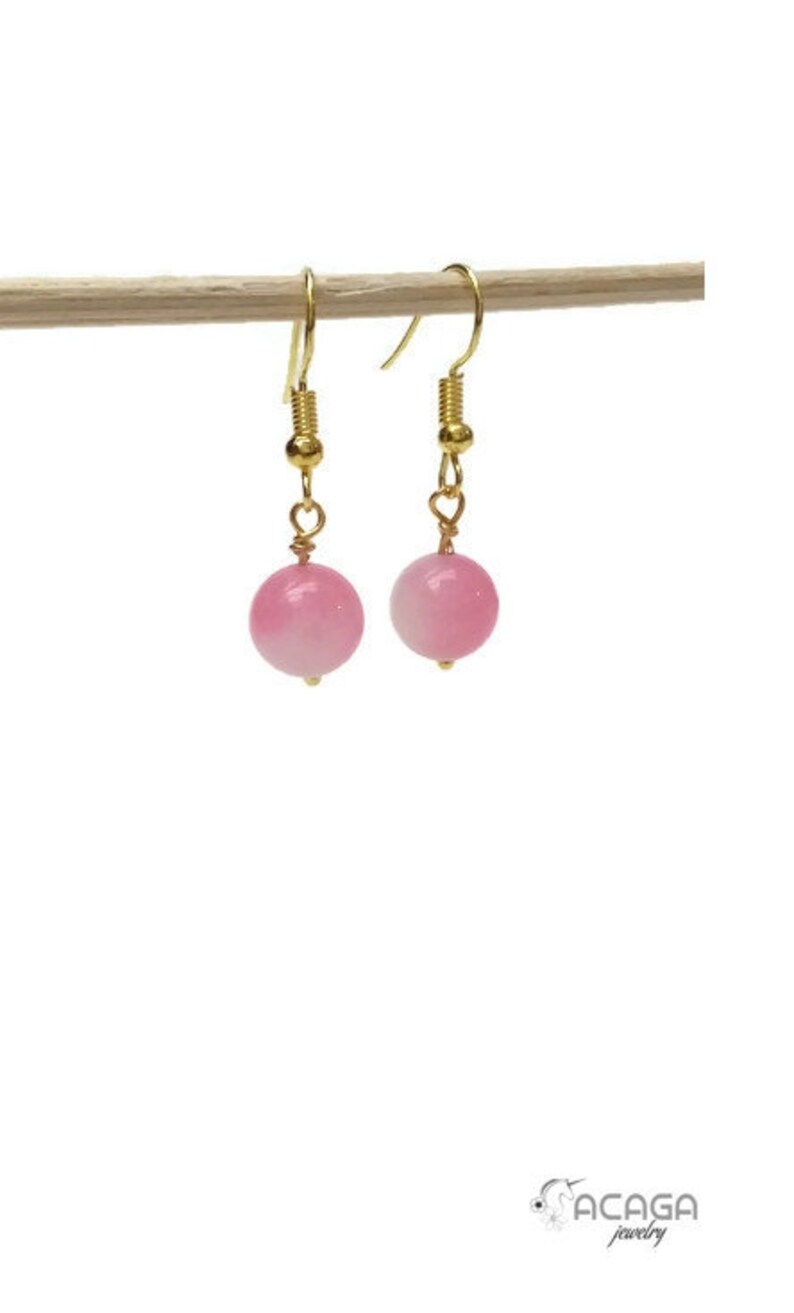 Jade Earrings 30th birthday gift for her Gold Plated Pink Jade Earrings 30th anniversary Natural Crystal Jewelry March birthstone