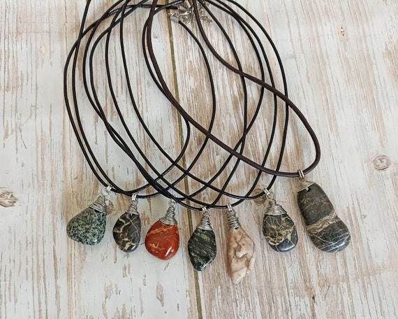 Leather and cheap stone necklace