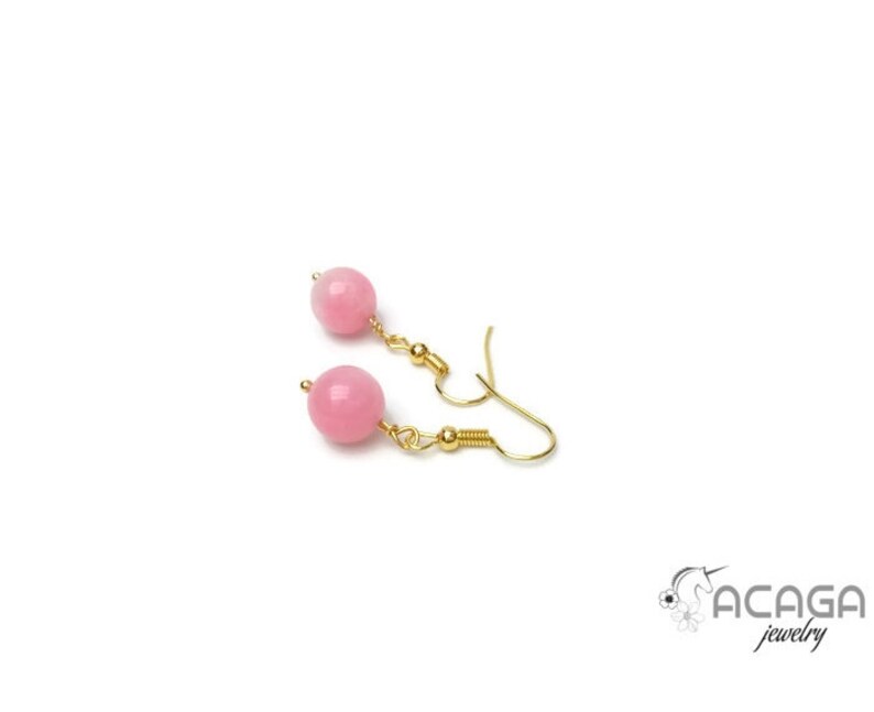 Jade Earrings 30th birthday gift for her Gold Plated Pink Jade Earrings 30th anniversary Natural Crystal Jewelry March birthstone