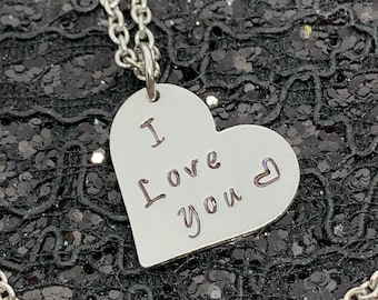 Custom Heart Personalized Necklace Hand Stamped Metal Jewelry