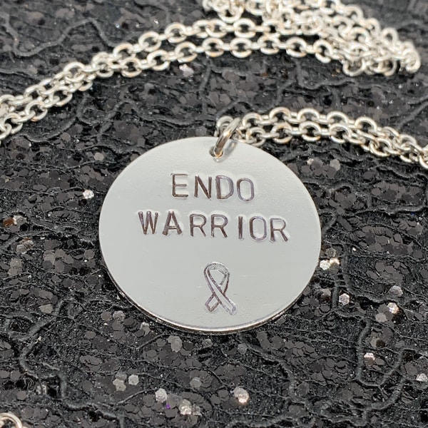 Endo Warrior - Endometriosis Awareness Necklace Hand Stamped Metal Jewelry