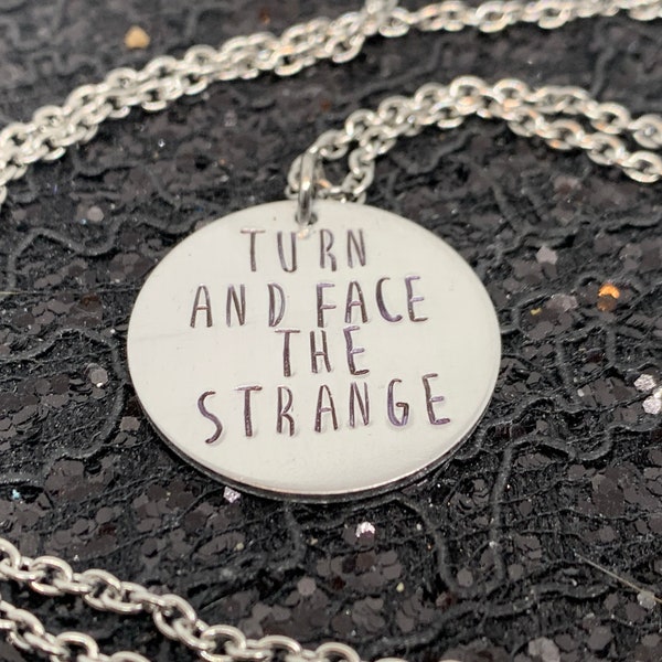 David Bowie Inspired Necklace Turn And Face The Strange Hand Stamped Metal Jewelry