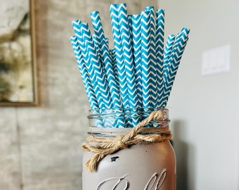 Turquoise Straws, Striped paper straws, Turquoise Chevron Paper Straws, Chevron Paper Straws, Paper Straws, Party Straws, Turqouise