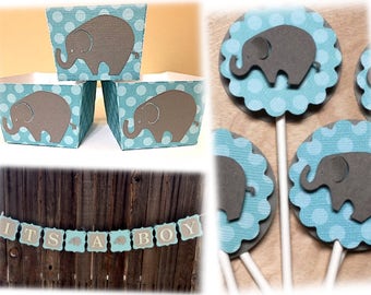 Elephant Blue and Gray Candy Cups, Elephant Decorations, Elephant Baby Shower, Elephant Birthday, Elephant Cupcake Toppers, Elephant Banner