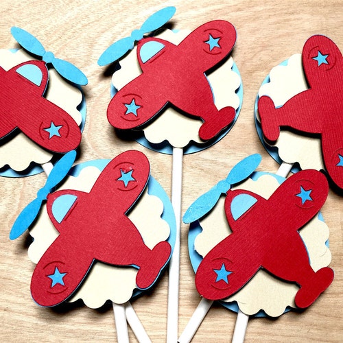 Airplane Cupcake Toppers Airplane Decorations Airplane Baby Etsy