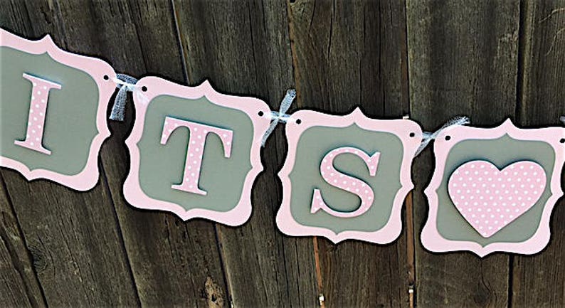 Boy or Girl Baby Banner, Polka Dot Pink or Blue, Baby Shower Banner, Baby Shower Decorations, Pink and Gray Its A Girl banner, its a boy image 5