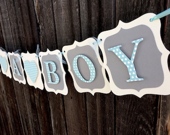 Banner para bebé, niño o niña, lunares rosa o azul, banner para baby shower, decoraciones para baby shower, banner rosa y gris "It's a Girl", es un niño