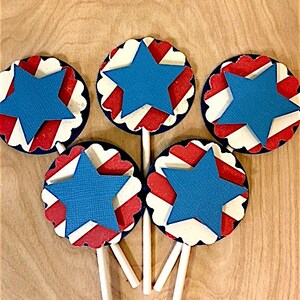 Patriotic 4th of July Stars and Strips Cupcake Toppers, Star Decorations, Star Baby Shower, Star Birthday, Blue Star Straws, 4th of July