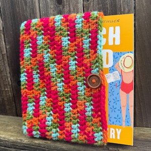 Crochet Book Sleeve with Button Closure •Book Protector • Handmade Double Crochet Book Cover • Colorful Reader Gift • Paperback Sleeve