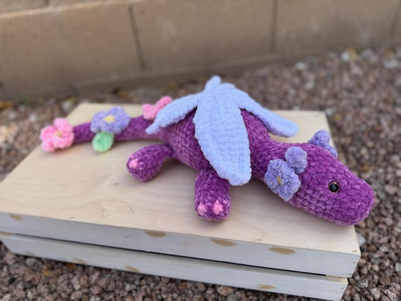 Handmade Crochet Flower Dragon Plush – Fantasy Stuffed Animal, Whimsical Amigurumi Gift, Cute Mythical Creature, Soft Dragon Toy