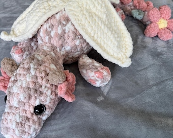 Handmade Crochet Flower Dragon Plush – Fantasy Stuffed Animal, Whimsical Amigurumi Gift, Cute Mythical Creature, Soft Dragon Toy