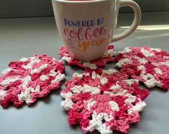 Crochet cotton peppermint coasters