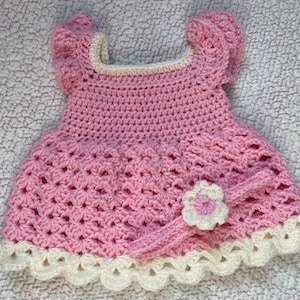 crochet 0-3 month baby pink and ivory dress, Easter dress