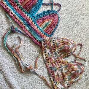 Custom Crochet Rainbow Cotton Bralette Crop Top MADE TO ORDER - rave festival concert top -