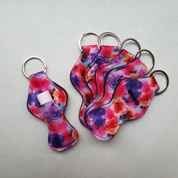 Roses Chapstick Holder Keychain, Neoprene, Wholesale, Blanks, Personalized keychain, Party Favors, Custom Keychain, Floral
