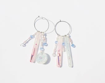 Fireworks Hoops - Resin Earrings - Blue and Pink contrast