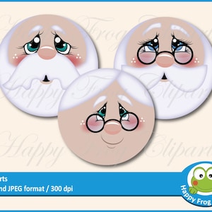 6 rostos de Papai Noel e Sra. Papai Noel - HFC 067 - Rostos de Papai Noel, Papai Noel fofo, Rosto de coroa de Sra. Papai Noel, Download instantâneo, Clipart, Gráfico, Uso comercial