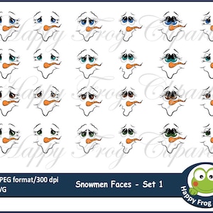 Snowmen Faces - Set 1 - HFC 007 - Snowmen faces, Instant download, Clipart, Vector, Graphic, Comercial Use