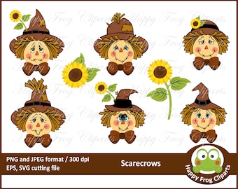 Scarecrows - HFC 045 - Scarecrow faces, Halloween scarecrow, Instant download, Clipart, Graphic, SVG cutting file, Vector, Comercial Use