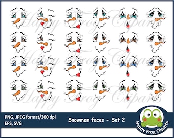 Sneeuwmannen gezichten - Set 2 - HFC 007 - Sneeuwmannen gezichten, Instant download, Clipart, Vector, Grafisch, Commercieel gebruik