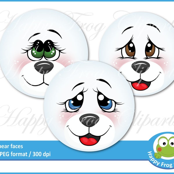 Polar bear faces - HFC 097 - Cute faces, Polar bear wreath face, Instant download, Clipart, Graphic, Comercial Use