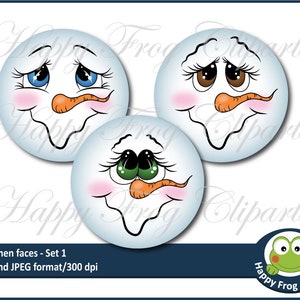 24 Snowmen Faces - Set 1 - HFC 007 - Snowmen faces, Circles, Instant download, Clipart, Graphic, Comercial Use